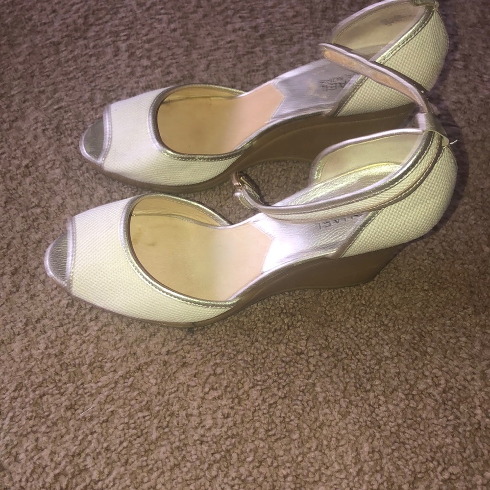 Pewter and cream wedge sandal